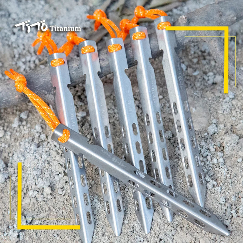 TiTo Titanium tent nails V shaped design Outdoor camping Windproof equipment Tent tool for Soft ground 6/8/10/12pc