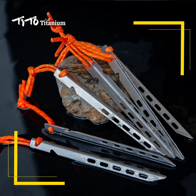 TiTo Titanium tent nails V shaped design Outdoor camping Windproof equipment Tent tool for Soft ground 6/8/10/12pc