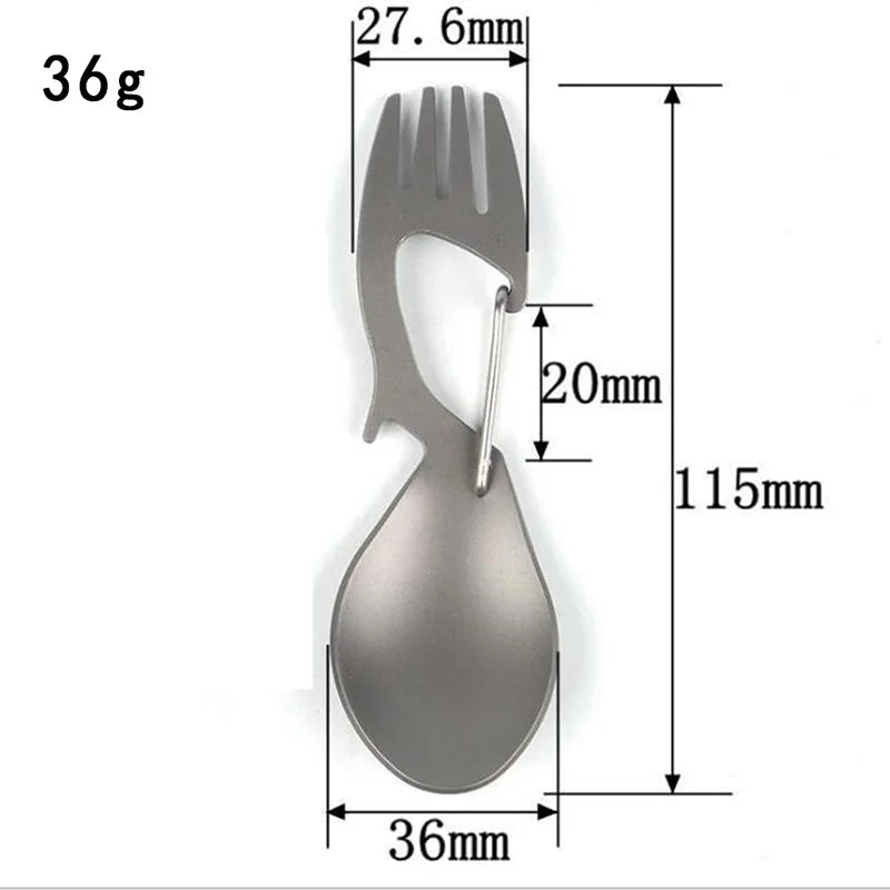 Multi-Tool Titanium Construction Spork Multi-Function Spoon Fork Carabiner Bottle Opener Outdoor Camping Picnic Tableware