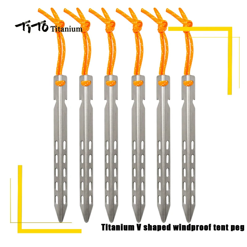 TiTo Titanium tent nails V shaped design Outdoor camping Windproof equipment Tent tool for Soft ground 6/8/10/12pc