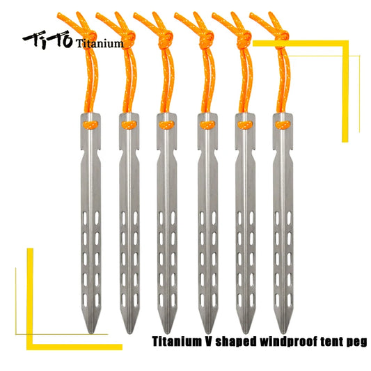 TiTo Titanium tent nails V shaped design Outdoor camping Windproof  equipment Tent tool for Soft ground 6/8/10/12pc
