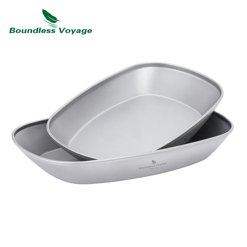 Boundless Voyage Titanium Pan Dinner Plate Ultralight Dish with Carry Bag Outdoor Camping Portable Tableware Pasta Salad Plate