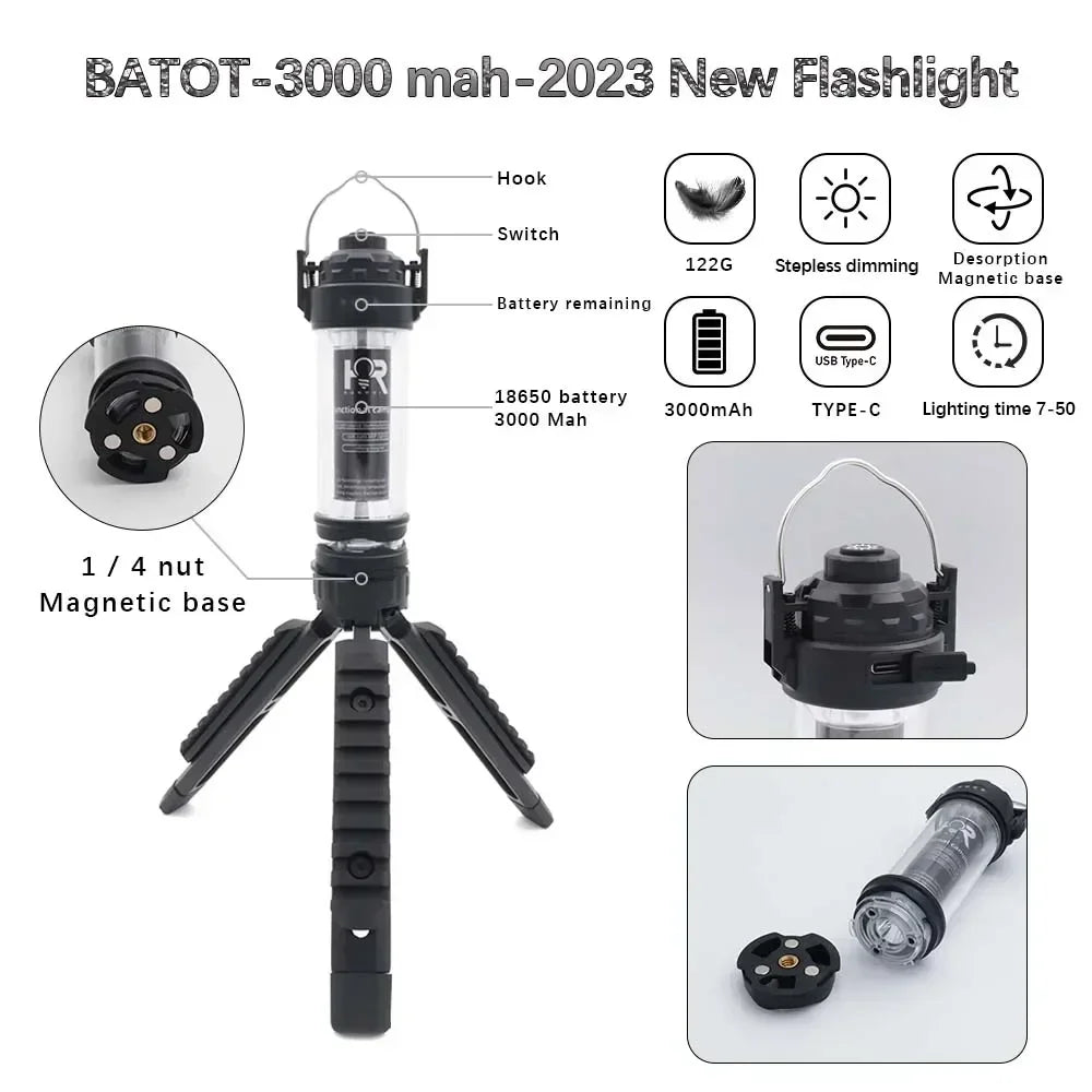 BATOT 3000mAh Outdoor Camping Lantern USB Rechargeable 5 Lighting Modes Flashlight Tent Lamp Portable Lantern Emergency Lights