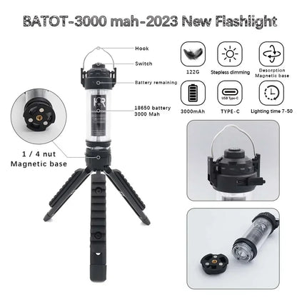 BATOT 3000mAh Outdoor Camping Lantern USB Rechargeable 5 Lighting Modes Flashlight Tent Lamp Portable Lantern Emergency Lights