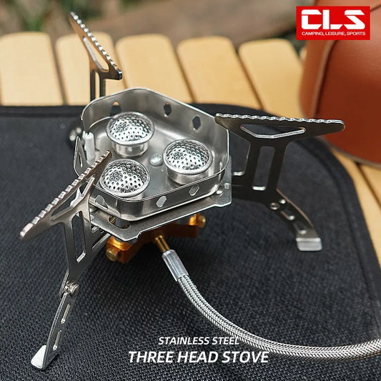Newest Arrival Outdoor Portable Three Head Stove Camping Windproof Stove Camping Picnic Burner Outdoor Foldable Gas Stove